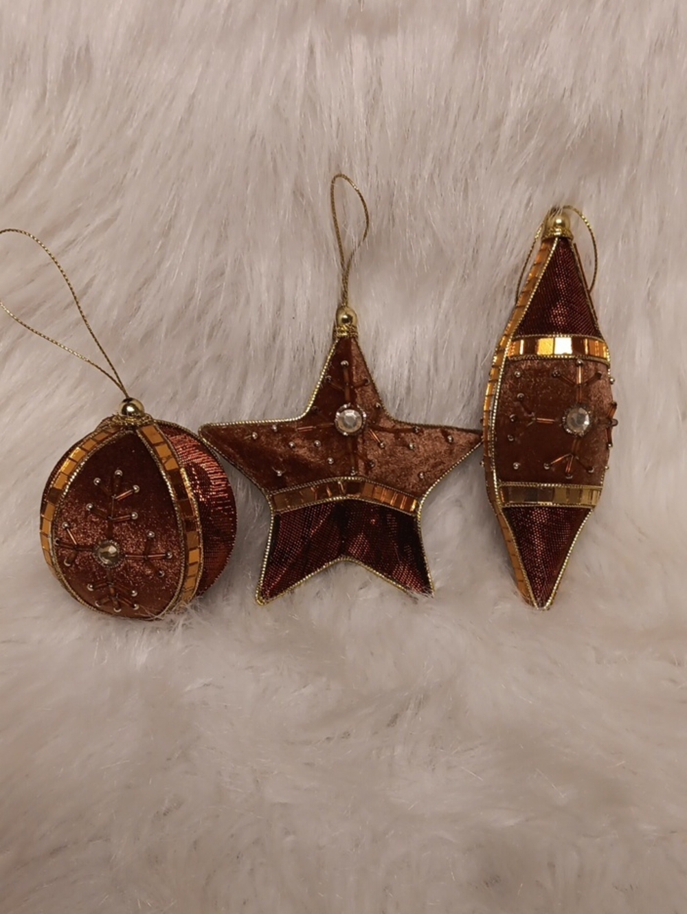 Brown Velvet and Gold Trim Star & Ornament Set - Holiday Tree Decorations